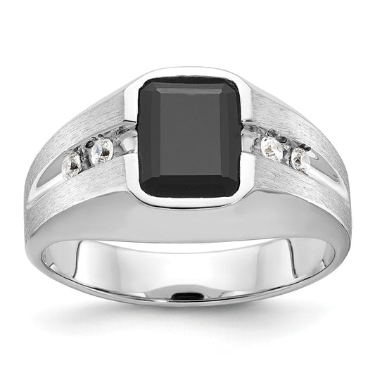 14k White Gold Men's Satin Onyx and 1/8 carat Diamond Complete Ring