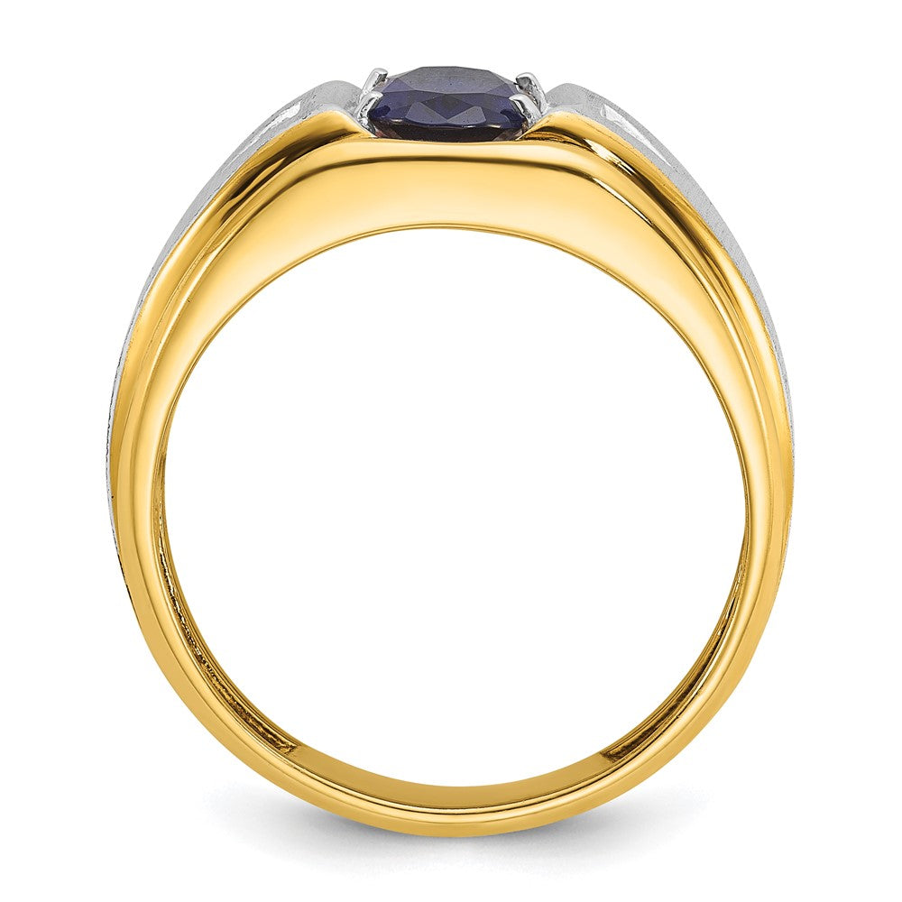 14k Two-tone Gold Men's Created Sapphire and Diamond Satin Complete Ring