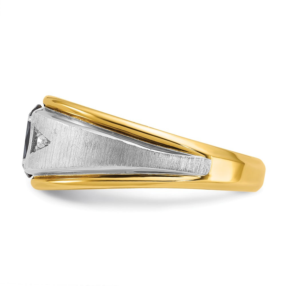 14k Two-tone Gold Men's Created Sapphire and Diamond Satin Complete Ring