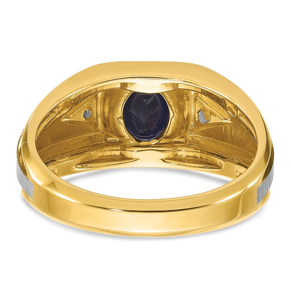 14k Two-tone Gold Men's Created Sapphire and Diamond Satin Complete Ring
