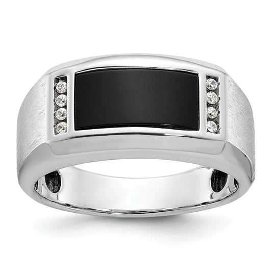 14k White Gold Men's Satin Onyx and 1/15 carat Diamond Complete Ring