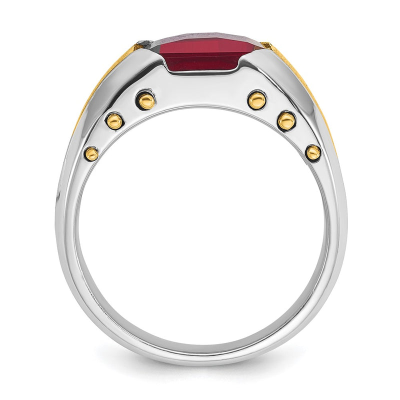 14k Two-tone Gold Men's Created Garnet Complete Ring