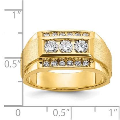 14k Yellow Gold Men's Polished and Satin 3/4 carat Diamond Complete Ring