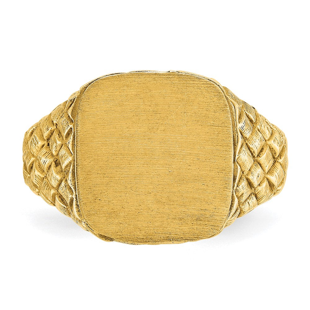 14k Yellow Gold 14.8x14.8mm Men's Cushion Signet Ring