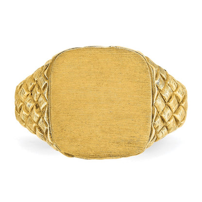 14k Yellow Gold 14.8x14.8mm Men's Cushion Signet Ring