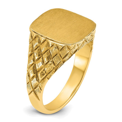 14k Yellow Gold 14.8x14.8mm Men's Cushion Signet Ring