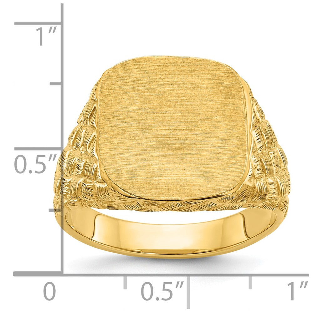 14k Yellow Gold 14.8x14.8mm Men's Cushion Signet Ring