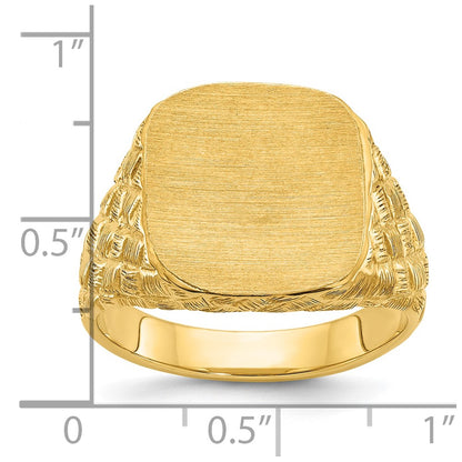 14k Yellow Gold 14.8x14.8mm Men's Cushion Signet Ring