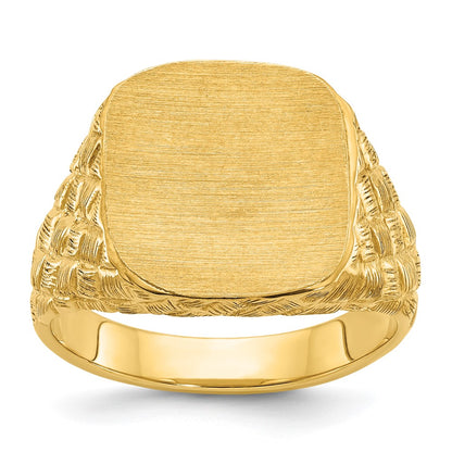 14k Yellow Gold 14.8x14.8mm Men's Cushion Signet Ring