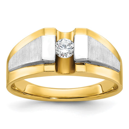 14k Two-tone Gold Men's Polished and Satin 1/4 carat Diamond Complete Ring