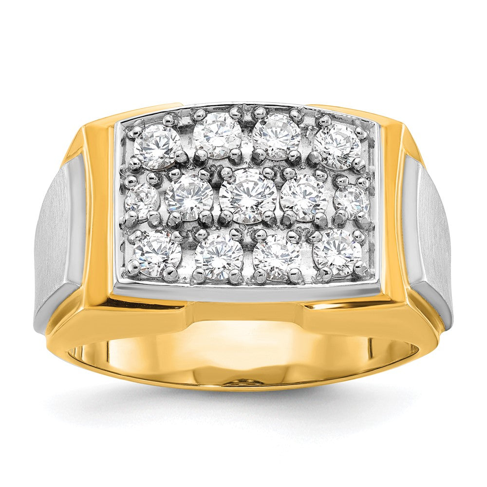 14k Two-tone Gold Men's Polished and Satin 1 carat Diamond Complete Ring