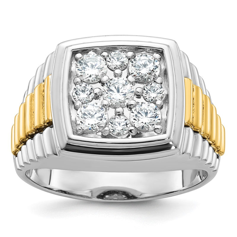 14k Two-tone Gold Men's 1 carat Diamond Cluster Complete Ring