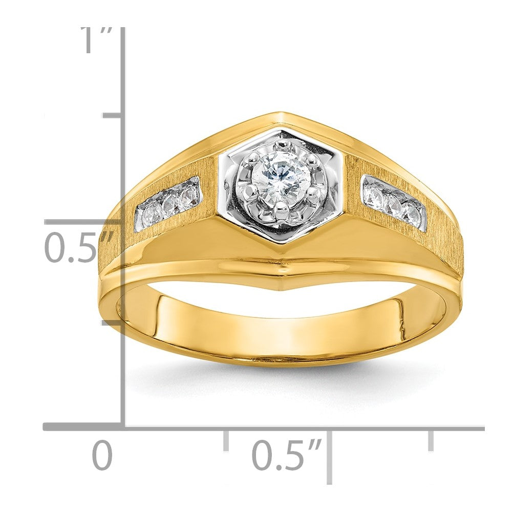 14k Yellow Gold Men's Polished and Satin 1/3 carat Diamond Complete Ring