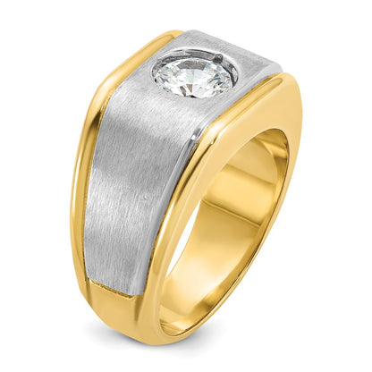 14k Two-tone Gold Men's Polished and Satin 3/8 carat Diamond Complete Ring