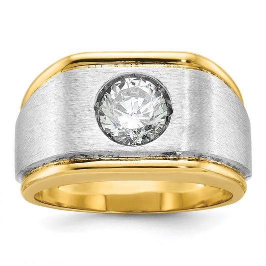 14k Two-tone Gold Men's Polished and Satin 3/8 carat Diamond Complete Ring