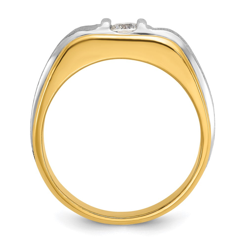 14k Two-tone Gold Men's Polished and Satin 1/4 carat Diamond Complete Ring