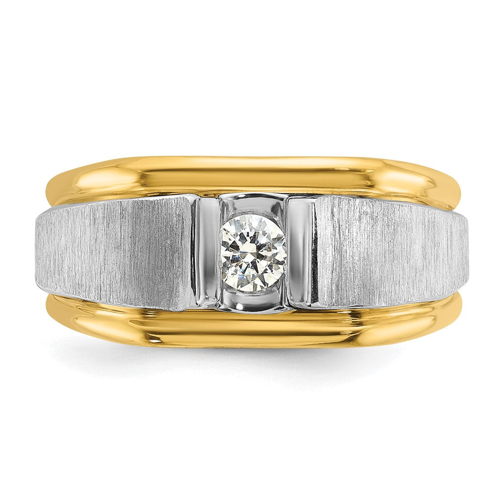 14k Two-tone Gold Men's Polished and Satin 1/4 carat Diamond Complete Ring
