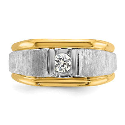 14k Two-tone Gold Men's Polished and Satin 1/4 carat Diamond Complete Ring
