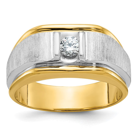 14k Two-tone Gold Men's Polished and Satin 1/4 carat Diamond Complete Ring