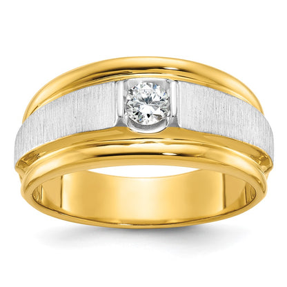14k Two-tone Gold Men's Polished and Satin 1/4 carat Diamond Complete Ring