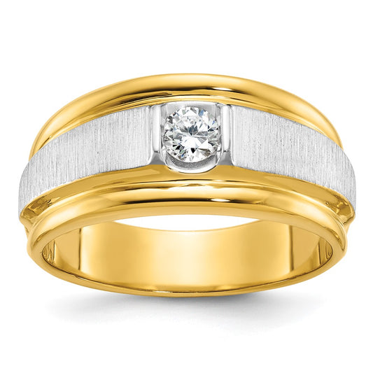 14k Two-tone Gold Men's Polished and Satin 1/4 carat Diamond Complete Ring