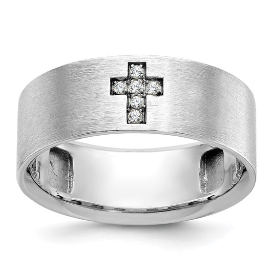 14k White Gold Men's Cross Satin 1/20 carat Diamond Complete Ring