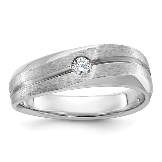 14k White Gold Men's Polished and Satin 1/10 carat Diamond Complete Ring