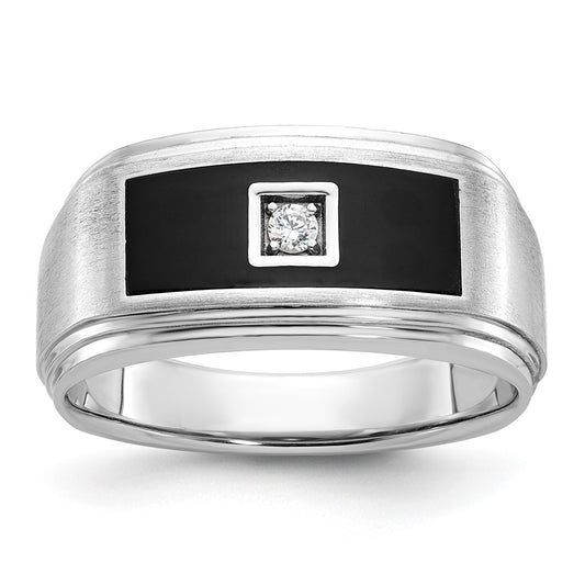 14k White Gold Men's Enamel 1/20 carat Diamond Complete Ring