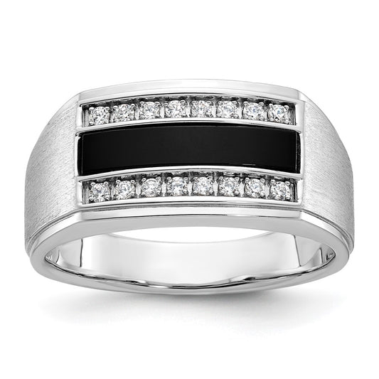 14k White Gold Men's Satin Onyx and 1/6 carat Diamond Complete Ring