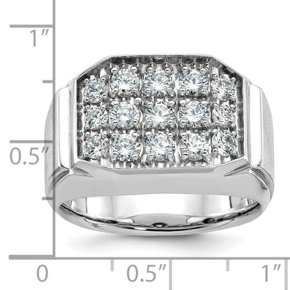 14k White Gold Men's Polished and Satin 1.5 carat Diamond Complete Ring