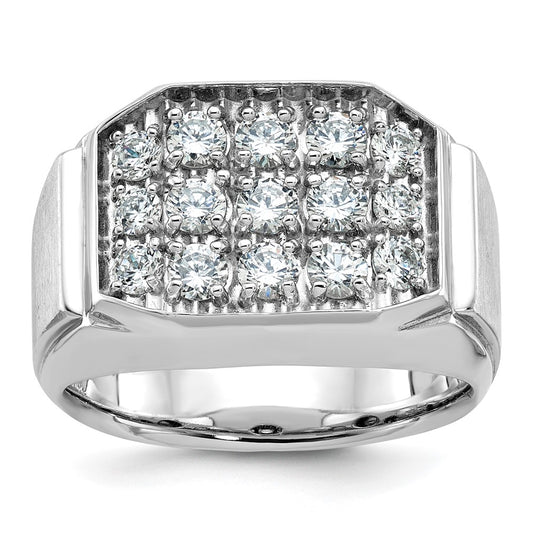 14k White Gold Men's Polished and Satin 1.5 carat Diamond Complete Ring