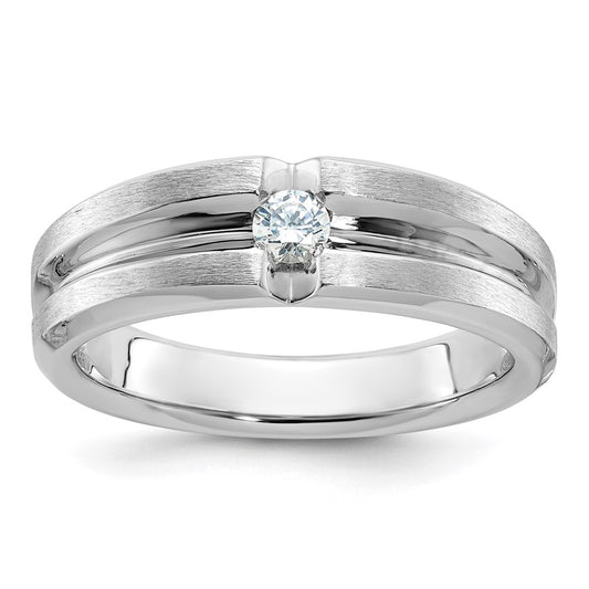 14k White Gold Men's Polished and Satin 1/6 carat Diamond Complete Ring