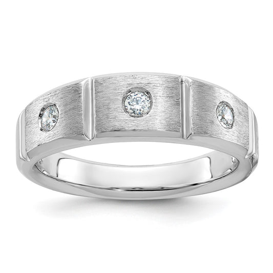 14k White Gold Men's Polished and Satin 1/5 carat Diamond Complete Ring