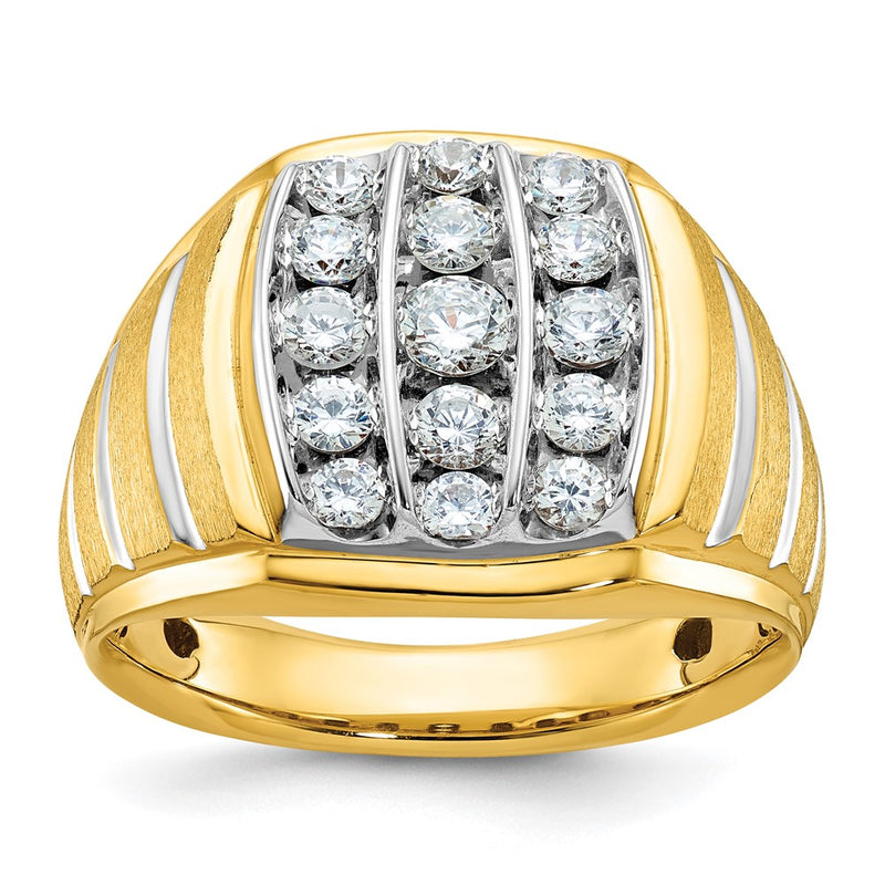 14k Two-tone Gold Men's Polished and Satin 1 carat Diamond Complete Ring