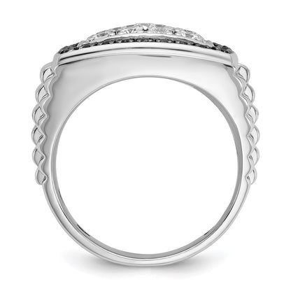 14k White Gold Men's 1 carat Black and White Diamond Complete Ring