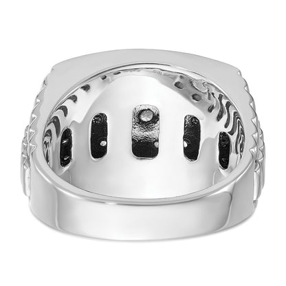 14k White Gold Men's 1 carat Black and White Diamond Complete Ring