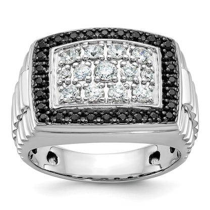 14k White Gold Men's 1 carat Black and White Diamond Complete Ring
