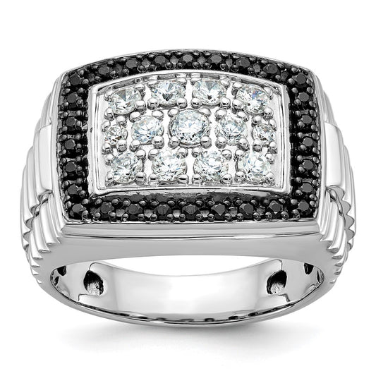 14k White Gold Men's 1 carat Black and White Diamond Complete Ring