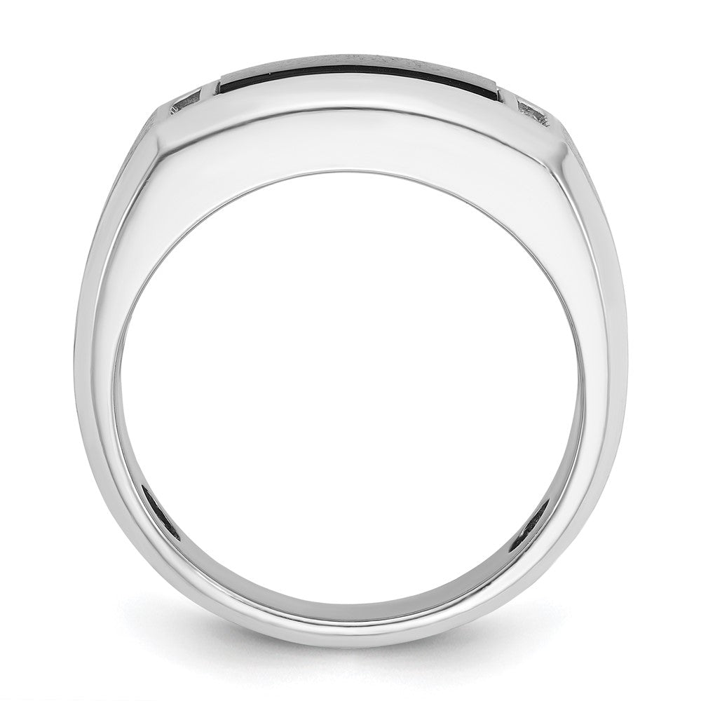 14k White Gold Men's Satin Onyx and 1/15 carat Diamond Complete Ring