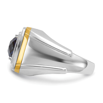 14k Two-tone Gold Men's Created Sapphire and 1/3 carat Diamond Complete Ring