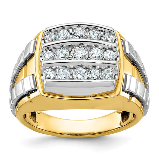 14k Two-tone Gold Men's 1 carat Diamond Cluster Complete Ring