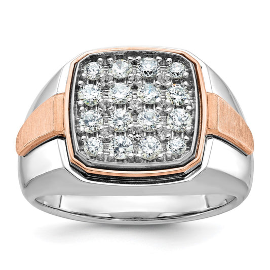 14k White/Rose Gold Two-tone Gold White/Rose Men's Satin 1 carat Diamond Complete Ring