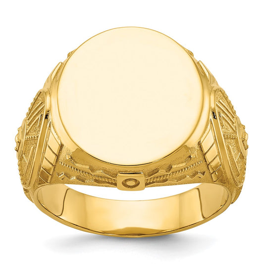 14k Yellow Gold 18.5x15.75mm Men's Round Signet Ring
