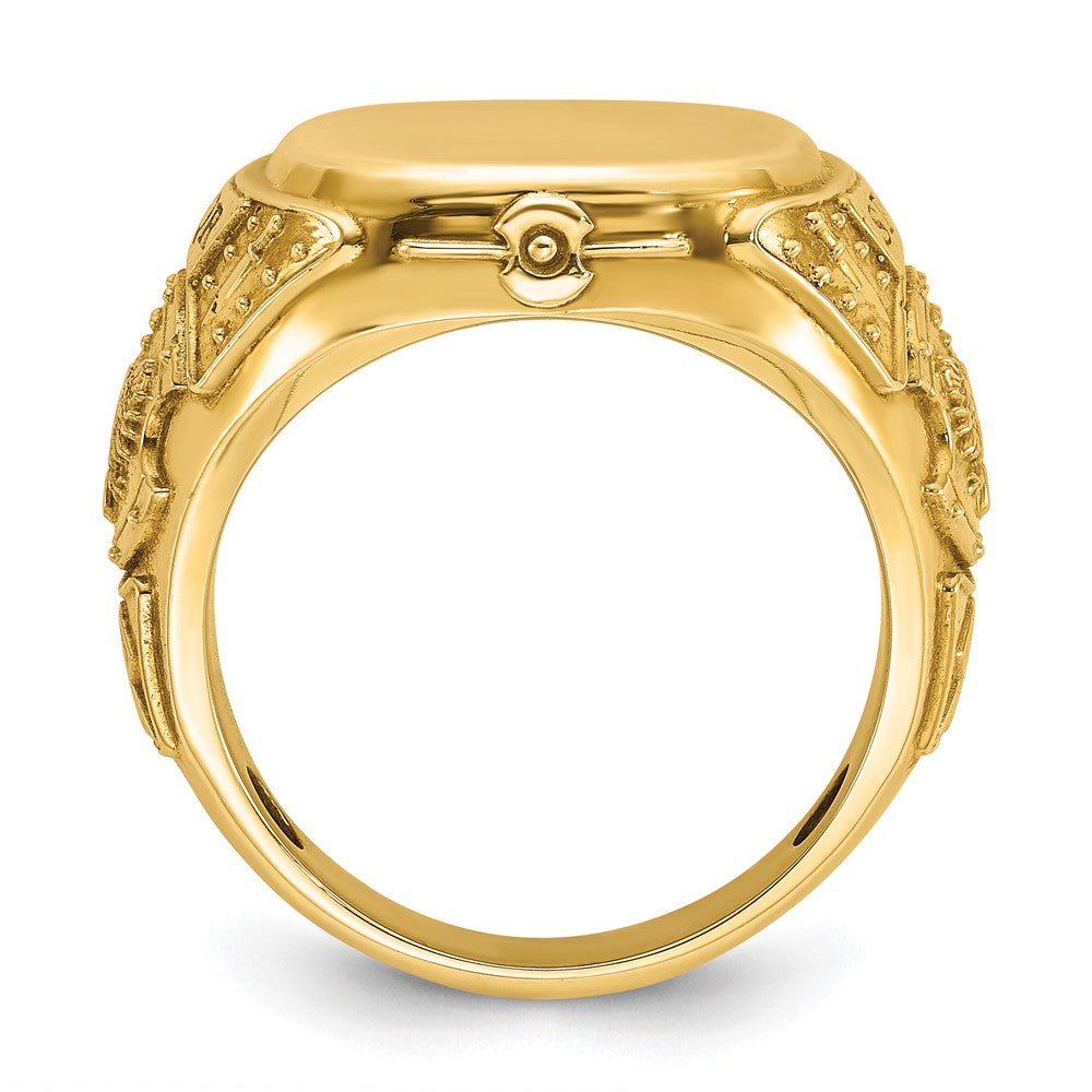 14k Yellow Gold 16.5x14.8mm Men's Cushion Signet Ring