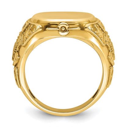 14k Yellow Gold 16.5x14.8mm Men's Cushion Signet Ring