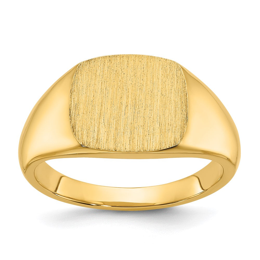 14k Yellow Gold 12x12mm Men's Satin Top Cushion Signet Ring