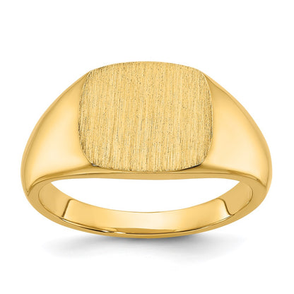 14k Yellow Gold 12x12mm Men's Satin Top Cushion Signet Ring