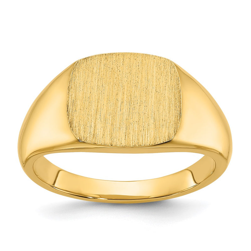 14k Yellow Gold 12x12mm Men's Satin Top Cushion Signet Ring