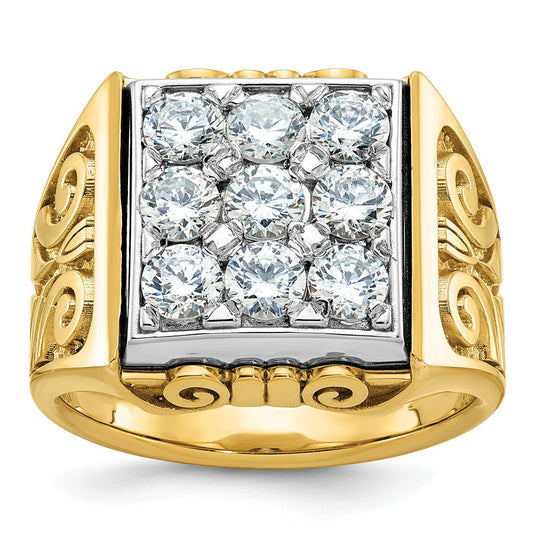 14k Two-tone Gold Men's Scroll Design 2 carat Diamond Complete Ring