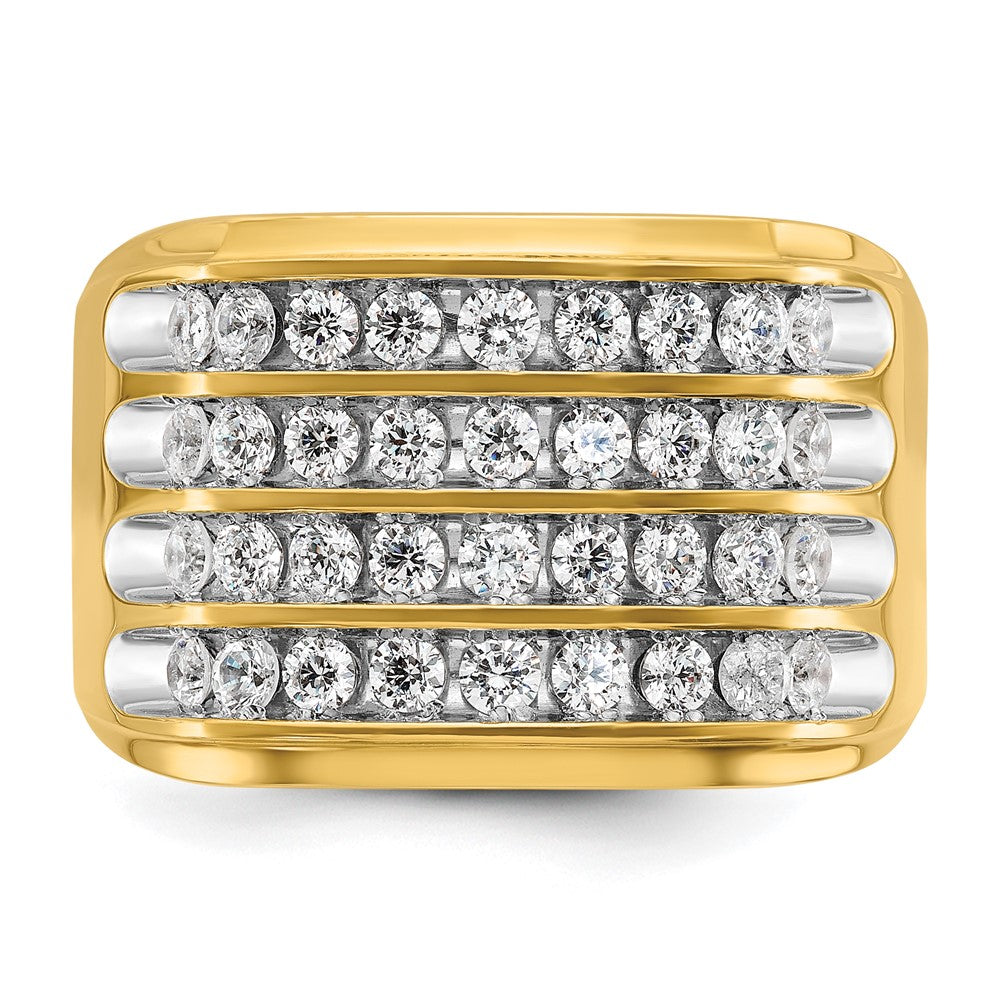 14k Yellow & Rhodium Gold Men's Four-row 1.5 carat Diamond Complete Ring